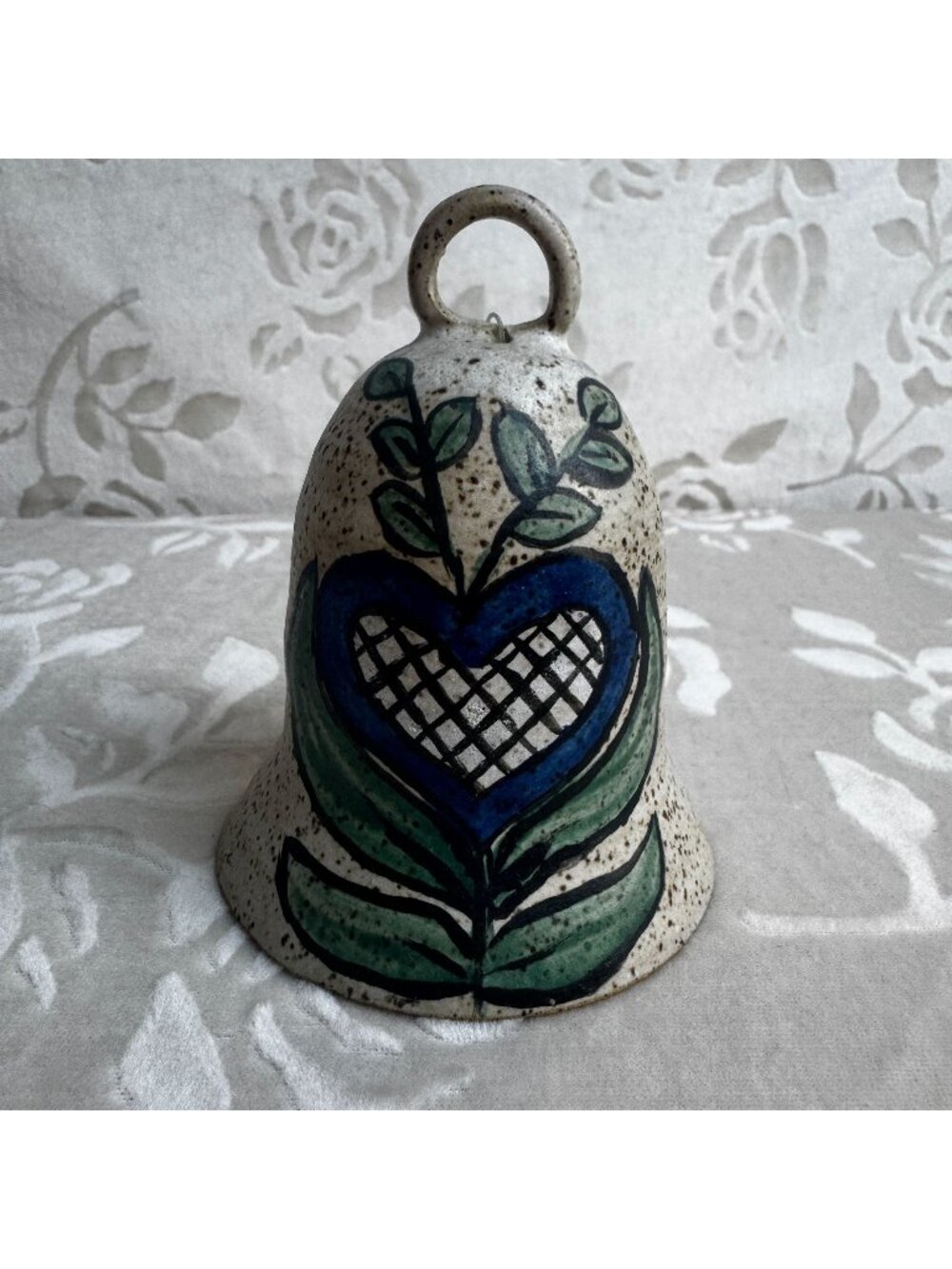 Vintage Artisan Made Rustic Stoneware Pottery Hand Bell Signed E. Miller 1975